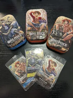 3x ONE PIECE TIN PROMO SET TS-02 THREE BROTHERS *TINS AND PROMOS ONLY NO PACKS* - Image 1