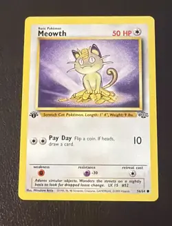 MEOWTH 56/64 COMMON JUNGLE POKEMON 1ST EDITION MP CARD 1999 VINTAGE - Image 3