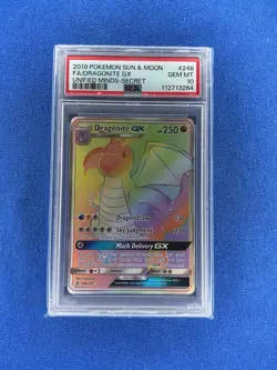 2019 POKEMON SUN & MOON UNIFIED MINDS SECRET #248 FULL ART/DRAGONITE GX PSA 10 - Image 1