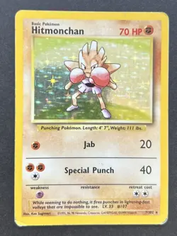 Pokemon WOTC TCG Hitmonchan 7/102 Holographic Card HP - Image 1