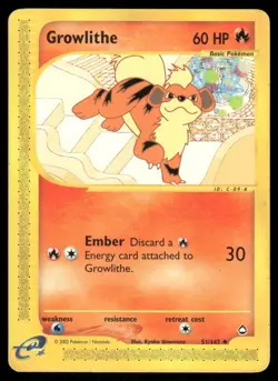 Pokemon Cards Growlithe 51 Aquapolis Uncommon LP - Image 1