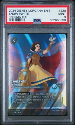 2024 DISNEY LORCANA EN 5-SHIMMERING SKIES #220 SNOW WHITE - FAIR-HEARTED PSA 9 - Image 1