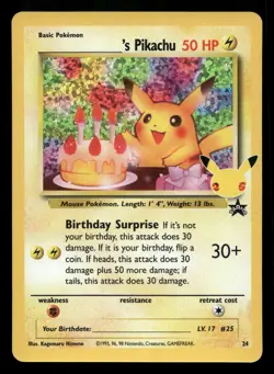 Birthday Pikachu #24 Celebrations Pokemon NM - Image 1
