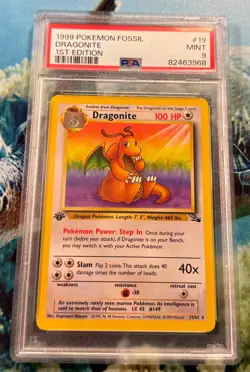 1999 Pokemon Fossil 1st Edition Dragonite 19/62 Non-Holo Card PSA 9 Mint - Image 1