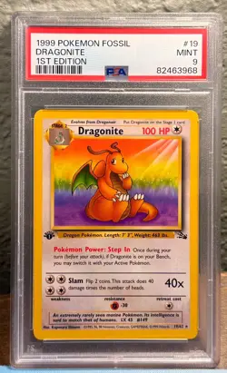 1999 Pokemon Fossil 1st Edition Dragonite 19/62 Non-Holo Card PSA 9 Mint - Image 3