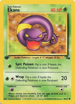 1st Edition Ekans 46/62 Common Fossil Pokemon Card - Image 1