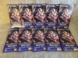 10 x One Piece OP14 - THE AZURE SEA’S SEVEN - Sleeved Blister Booster Packs Lot - Image 1