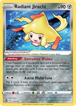 Radiant Jirachi 120/195 Radiant Rare Silver Tempest Pokemon Holo Near Mint - Image 1
