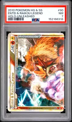 2010 POKEMON HEARTGOLD & SOULSILVER UNLEASHED ENTEI & RAIKOU LEGEND-HOLO PSA 7 - Image 1