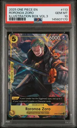 2025 ONE PIECE PROMOS ILLUSTRATION BOX VOL.3 #113 RORONOA ZORO PSA 10 - Image 1