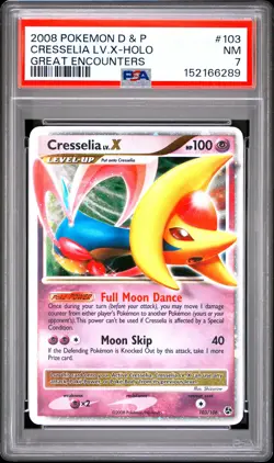 2008 POKEMON DIAMOND & PEARL GREAT ENCOUNTERS #103 CRESSELIA LV.X-HOLO PSA 7 - Image 1