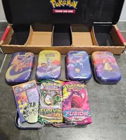Pokemon TCG Kanto Power Amazon Mini Tins Evolving Skies Fusion Strike 4 Sealed - Image 1