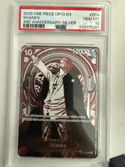 2025 One Piece OP13 ENGLISH 3rd Anniversary Silver #004 Shanks PSA 10 GEM MINT - Image 1