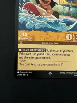 Lilo Escape Artist Super Rare Card 2/204 Lorcana Azurite Sea NM Condition - Image 2