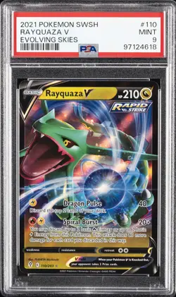 2021 POKEMON SWORD & SHIELD EVOLVING SKIES #110 RAYQUAZA V PSA 9 - Image 1