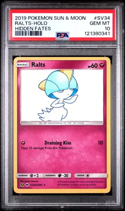 2019 POKEMON SUN & MOON HIDDEN FATES #SV34 RALTS-HOLO PSA 10 - Image 1