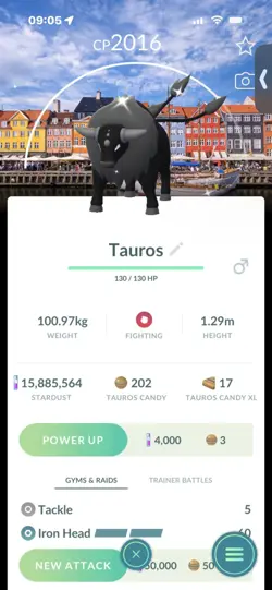 Pokemon Go Shiny Tauros ( Combat form ) ( Chicago Background) - Image 1