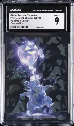 2023 PROMO STICKERS POKEMON CENTER CRACKED ICE GHOST TERASTAL TYRANITAR CGC 9 - Image 1