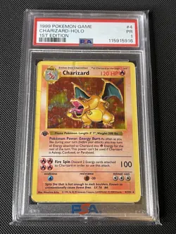 1999 Pokemon 1st Edition Charizard Holo Shadowless #4 PSA 1 Base Set LOW POP - Image 2
