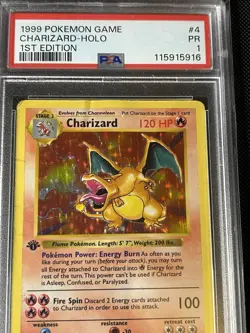 1999 Pokemon 1st Edition Charizard Holo Shadowless #4 PSA 1 Base Set LOW POP - Image 4