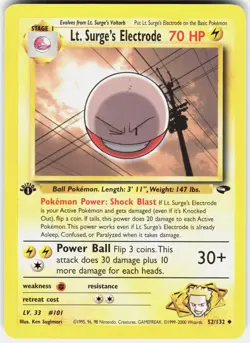 Lt. Surge's Electrode 52/132 Gym Challenge Pokemon 1st Edition NM 01-03-47 - Image 1