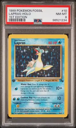 1999 POKEMON FOSSIL 1ST EDITION #10 LAPRAS-HOLO PSA 8 - Image 1