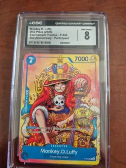 2024 ONE PIECE MONKEY D. LUFFY PROMO 2ND ANNIV P-043 CGC 8 RC7 - Image 1