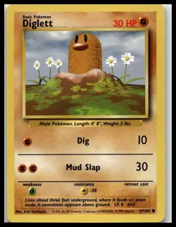 Diglett 47/102 Pokemon Card Base Set Common 30 HP Lightly Played D1 - Image 1