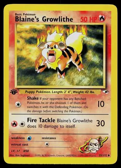 Pokemon Card - Blaine's Growlithe Gym Heroes 35/132 Uncommon 1st Edition - Image 1