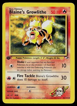 Pokemon Card - Blaine's Growlithe Gym Heroes 35/132 Uncommon 1st Edition - Image 1