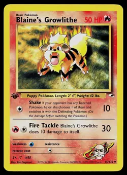 Pokemon Card - Blaine's Growlithe Gym Heroes 35/132 Uncommon 1st Edition - Image 1