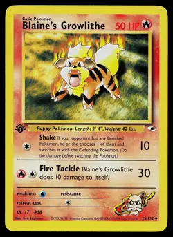 Pokemon Card - Blaine's Growlithe Gym Heroes 35/132 1st Edition Uncommon - Image 1