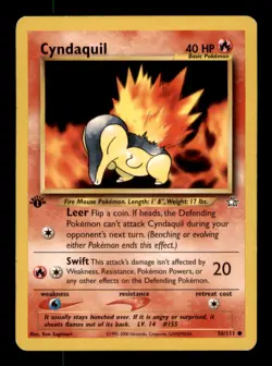 Cyndaquil 56/111 Common Neo Genesis Pokemon 1st Edition Damaged - Image 1