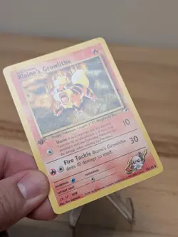 2000 Blaine's Growlithe Stamped First Edition Gym Heroes Uncommon Fire LP-NM - Image 3