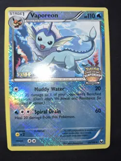 2012 POKEMON B & W DARK EXPLORERS #25/108 VAPOREON STAFF REGIONAL CHAMPIONSHIPS - Image 1