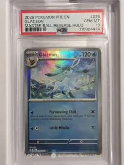 Pokemon Glaceon Master Ball Pattern 025/131 Sv: Prismatic Evolutions Holo PSA 10 - Image 1