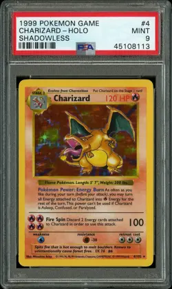 1999 Pokemon Game Shadowless #4 Charizard Holo Rare PSA 9 MINT CENTERED - Image 1