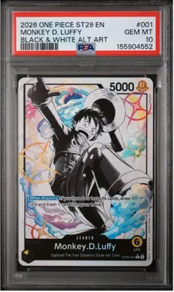 2025 ONE PIECE ST29 #001 EGGHEAD B&W MONKEY D. LUFFY LEADER PARALLEL PSA 10 - Image 1