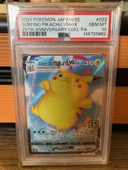Pokemon Surfing Pikachu VMAX 25th Anniversary Coll. JPN Full Art #022 PSA 10 - Image 1