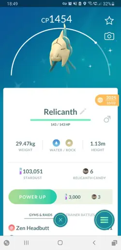 🐟Shiny (Schillernd) Relicanth Pokemon GO🐟 Mini PTC 80k - Image 1