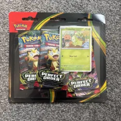 Pokemon TCG: Mega Evolution Perfect Order 3 Booster Packs & Chikorita Promo Card - Image 1