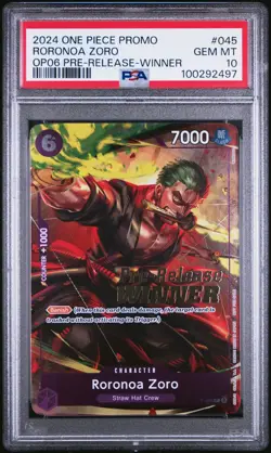 2024 One Piece EN OP06 Pre-Release Winner #045 Roronoa Zoro PSA 10 GEM MINT - Image 1