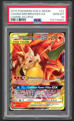 Pokemon Card - PSA 10 Charizard & Braixen 22/236 - Cosmic Eclipse GEM MT - PSA10 - Image 1