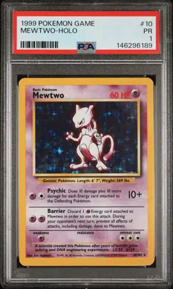 1999 POKEMON BASE SET UNLIMITED #10 MEWTWO-HOLO PSA 1 - Image 1