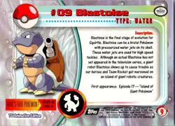 1999 Topps Pokemon TV Animation Series 1 #9 Blastoise Black Topps Logo Foil - Image 2
