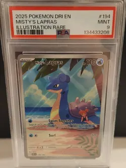 2025 POKEMON DRI EN-DESTINED RIVALS ILLUSTRATION RARE #194 MISTY'S LAPRAS PSA 9 - Image 1
