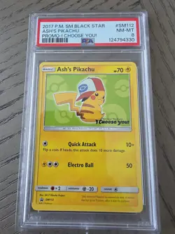 Ash's Pikachu #SM112 Sun & Moon Black Star Promo I CHOOSE YOU Pokemon 2017 PSA 8 - Image 1