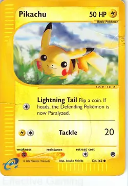 Pikachu 124/165 Common Expedition Base Set Pokemon DMG Nishida Reverse Holo - Image 1