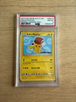 2017 Pokemon S&M Black Star Promo ASH'S PIKACHU I Choose You! Card SM113 PSA 8 - Image 1