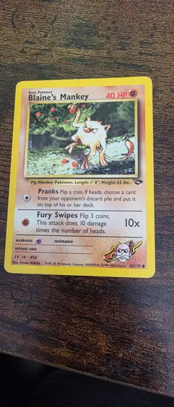 Blaine's Mankey 63/132 Common Gym Challenge Pokemon Moderately Played - Image 1